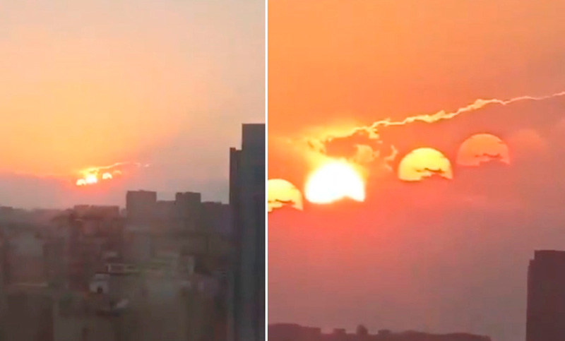 Increíble fenómeno óptico pintó el cielo de China con siete “soles”