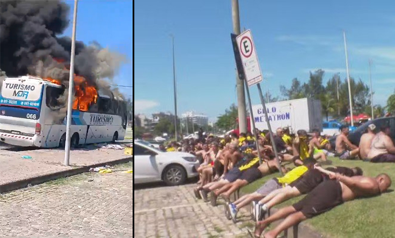 Más de 200 detenidos y un colectivo incendiado: graves incidentes entre hinchas en la previa de Botafogo-Peñarol